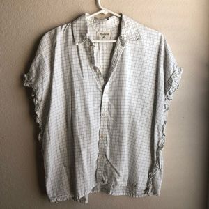 Madewell checked ruffle button up shirt sz S